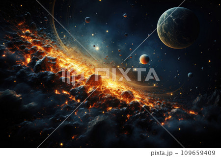 Planets and shining stars galaxy in space 109659409