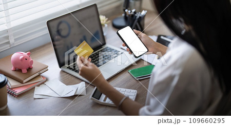 Credit card or smartphone mockup for online payment, investment or savings insurance mock up. finance or woman on smartphone blank screen Credit card or smartphone mockup for online payment, investment or savings insurance mock up. finance or woman on smartphone blank screen 109660295