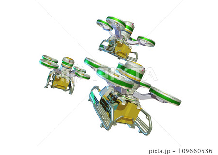 ドローン配達イメージ(編隊飛行・白バック) 109660636