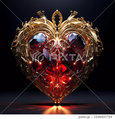 AI-generated content. Golden Human Heart with Gems and Floral Decorations 109660794