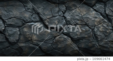 Rock texture with cracks. Black stone background with copy space for design. Wide banner. 109661474
