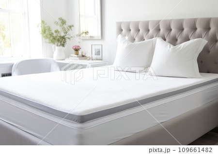 White memory foam mattress topper on bed White memory foam mattress topper on bed 109661482