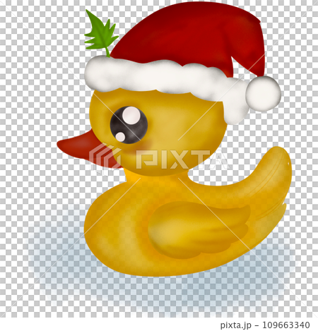 cute yellow duck with big eyes and Christmas hat cute yellow duck with big eyes and Christmas hat 109663340