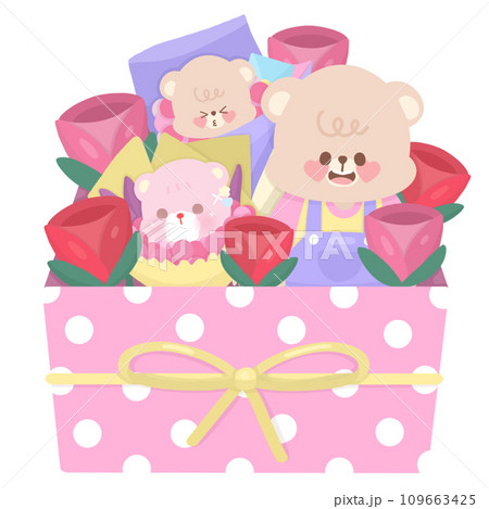 Bear with flowers in a valentine's day gift box 109663425