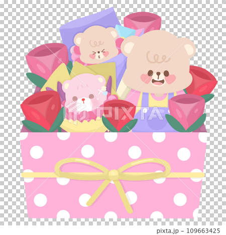 Bear with flowers in a valentine's day gift box 109663425