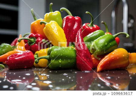 Colorful raw peppers, healthy vegetables 109663617