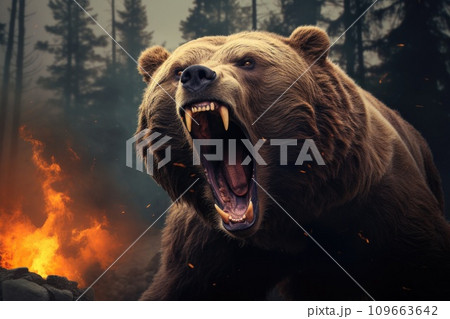 Roaring bear in the forest Roaring bear in the forest 109663642
