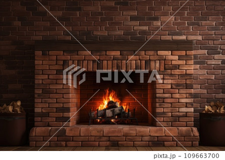 A fireplace with a wood burning inside 109663700