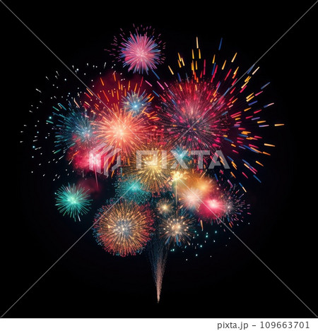 Fireworks on black background. New year 109663701