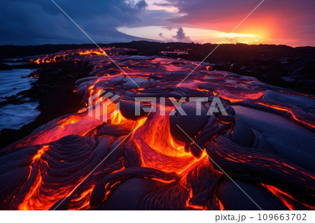 Active volcano with lava and magma 109663702