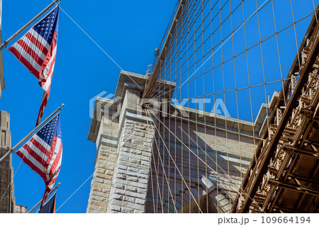 Brooklyn Bridge, New York City, USA with historic scenery architectural detail 109664194