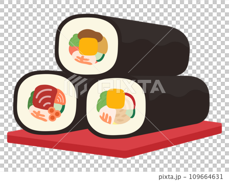 Setsubun illustration material, three ehomaki rolls and a tray Setsubun illustration material, three ehomaki rolls and a tray 109664631