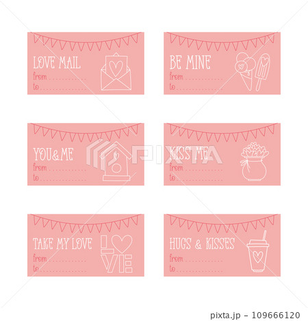 Valentines Day printable gift tags template in doodle style 109666120