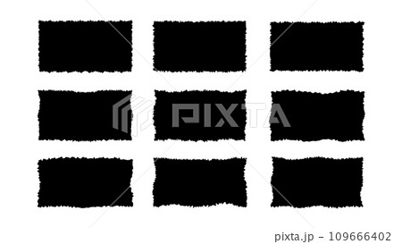 Set Black rectangle frames with jagged edges isolated on white background.Vector illustpation. 109666402