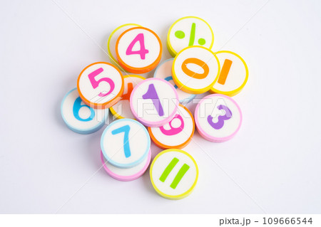 Math number colorful on white background, education study mathematics learning teach concept. Math number colorful on white background, education study mathematics learning teach concept. 109666544