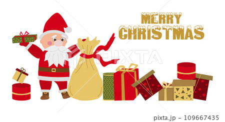 Santa Claus template a festive banner, flyer. Santa Claus with gift boxes. Vector illustration. Santa Claus template a festive banner, flyer. Santa Claus with gift boxes. Vector illustration. 109667435