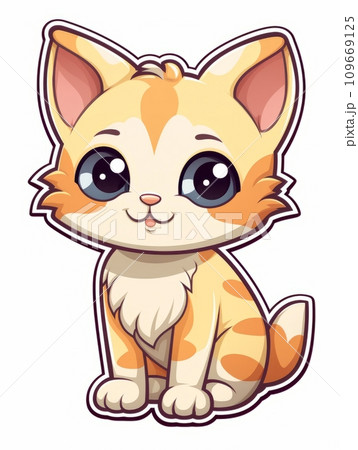AI-generated content. Kitten sticker in cartoon style on white background isolated, AI 109669125