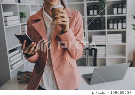 Audit concept,Administrator business man financial inspector and secretary making report calculating balance. Internal Revenue Service checking document. 109669357