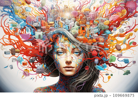 Seamless integration of mind and cognition, portraying intricate neural connections in a visually appealing and harmonious manner 109669875