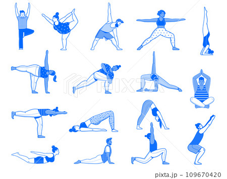 People Doing Common Yoga Poses Line Art Set People Doing Common Yoga Poses Line Art Set 109670420