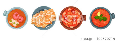 Spanish Dish and Food of Mediterranean Cuisine Vector Set 109670719