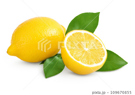 Ripe lemon with half isolated on white background with full depth of field. 109670855