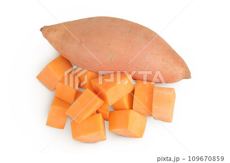 Sweet potato isolated on white background. Top view. Flat lay Sweet potato isolated on white background. Top view. Flat lay 109670859