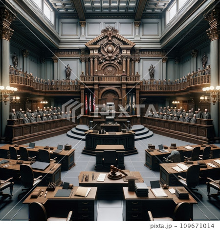 AI-generated content. Empty court. Lawyer and Justice concept. Background Generative AI 109671014