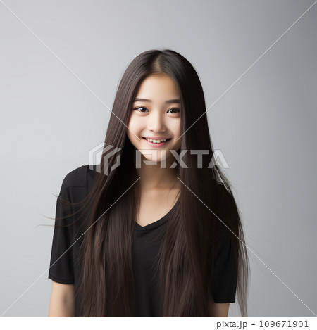 10代の微笑むロングヘアの美しい女性 10代の微笑むロングヘアの美しい女性 109671901