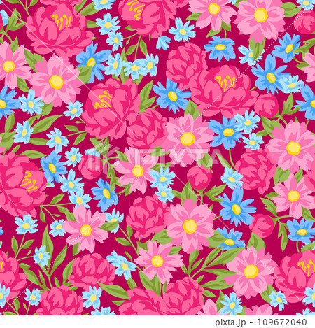 Pattern with pretty flowers. Beautiful decorative natural plants and leaves. Pattern with pretty flowers. Beautiful decorative natural plants and leaves. 109672040