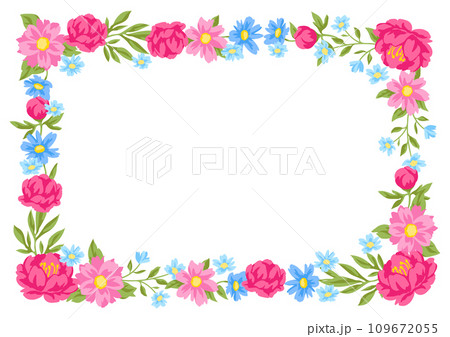 Frame with pretty flowers. Beautiful decorative natural plants and leaves. 109672055