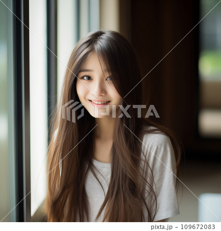 10代の微笑むロングヘアの美しい女性 109672083