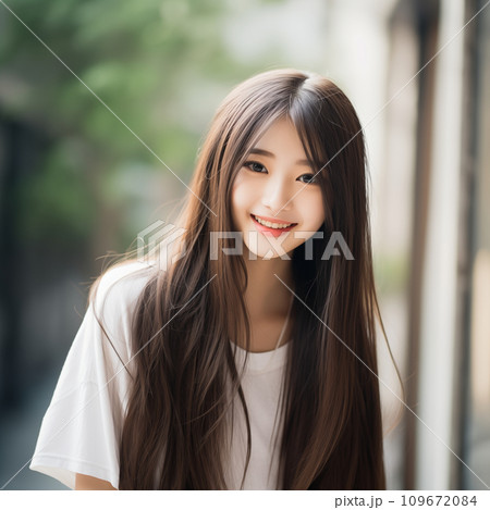 10代の微笑むロングヘアの美しい女性 109672084