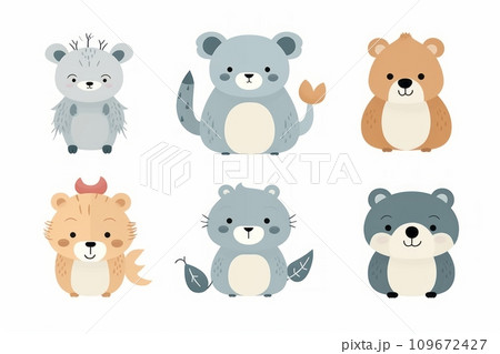 Cute bears and animals on a white background Cute bears and animals on a white background 109672427