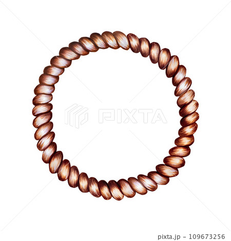 Marker illustration of ethnic handmade woven willow hoop for a dreamcatcher in watercolor style. Hand painted cradle protector isolated on white background. Clip art for designers, cards, invitations, 109673256