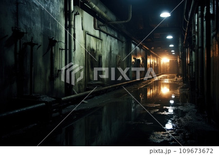 Interior of industrial building or warehouse. Abandoned space, liminal space 109673672