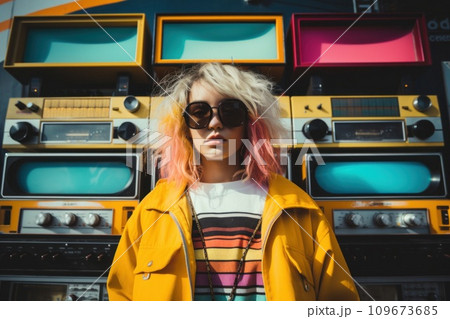 Portrait of girl with retro weirdcore vibe, Lo-Fi photography or digital graphics 109673685