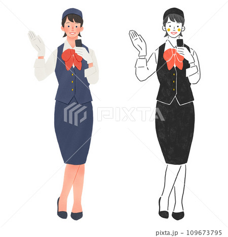 観光案内をする旅行ツアーガイドの女性全身手描きイラスト 109673795