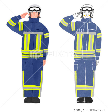 消防士の女性全身手描きイラスト 消防士の女性全身手描きイラスト 109673797