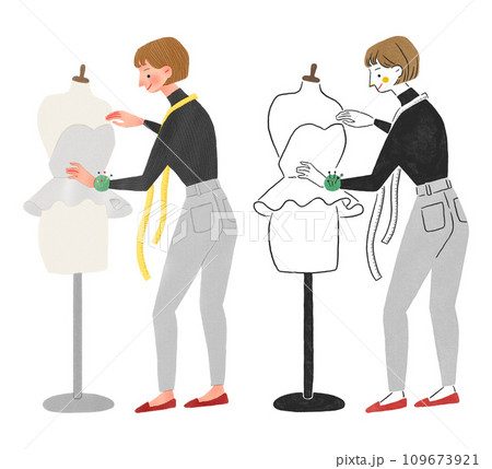 パタンナーの女性の全身手描きイラスト パタンナーの女性の全身手描きイラスト 109673921