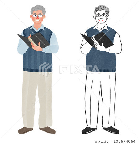 授業をする男性の先生の全身手描きイラスト 109674064