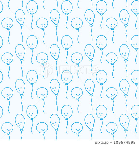 Seamless pattern with contour drawing of Blue Monday balloons with sad smiley faces in trendy blue Seamless pattern with contour drawing of Blue Monday balloons with sad smiley faces in trendy blue 109674998