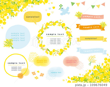 水彩のミモザのフレームセット 109676049