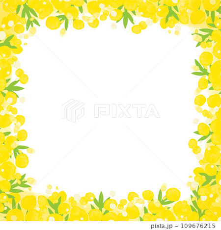 正方形の水彩のミモザフレーム 109676215