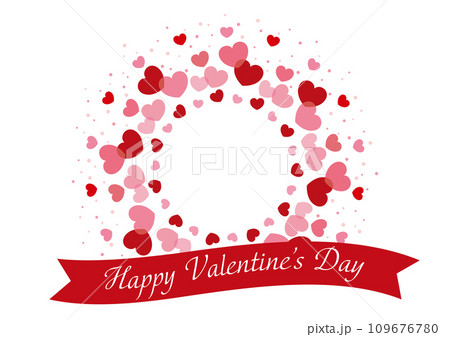 かわいいハートとドットとリボンのバレンタインリース/ピンク・赤 109676780