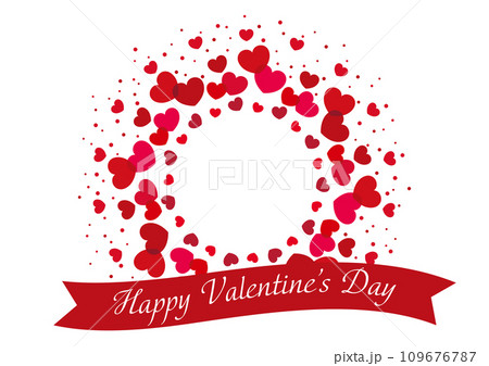 かわいいハートとドットとリボンのバレンタインリース/赤 109676787