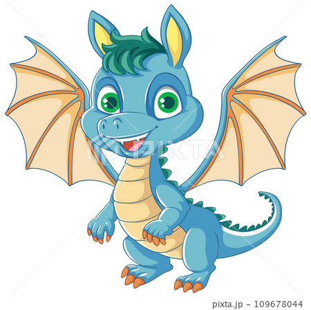 Happy blue cartoon dragon smiling 109678044