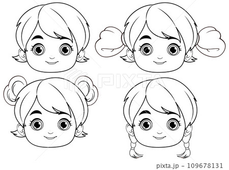 Cute Asian Girl Face Outline 109678131