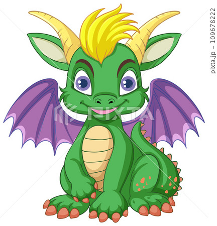 Happy green cartoon dragon smiling Happy green cartoon dragon smiling 109678222