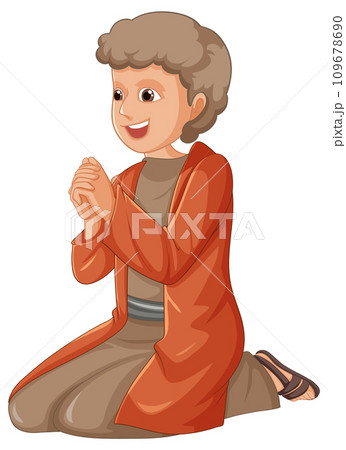 Cartoon Character Praying on One Knee 109678690